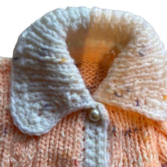 Vintage Handmade Baby/Toddler Apricot Cardigan Sweater with Matching Cap NWT - Picture 5 of 9